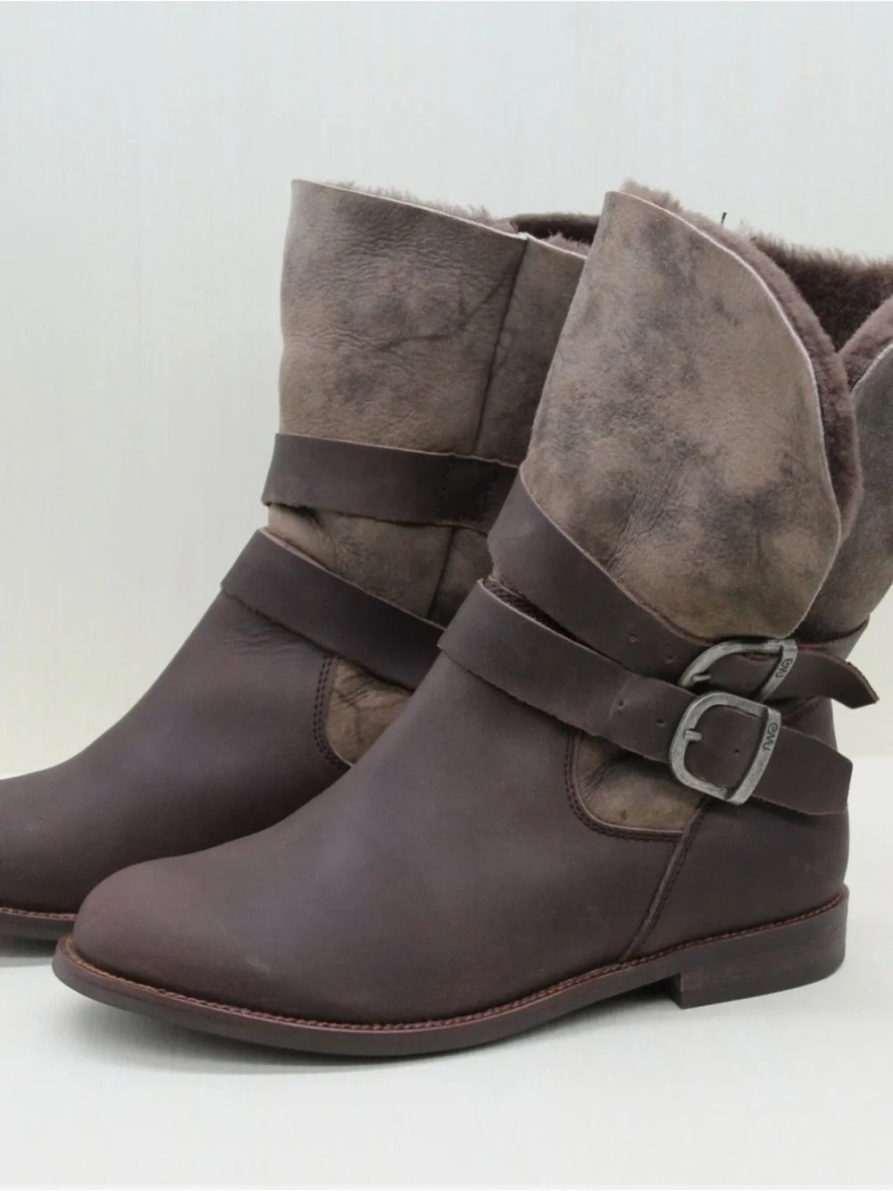 Emu Brown Shearling Cuff Buckle Ankle Boots